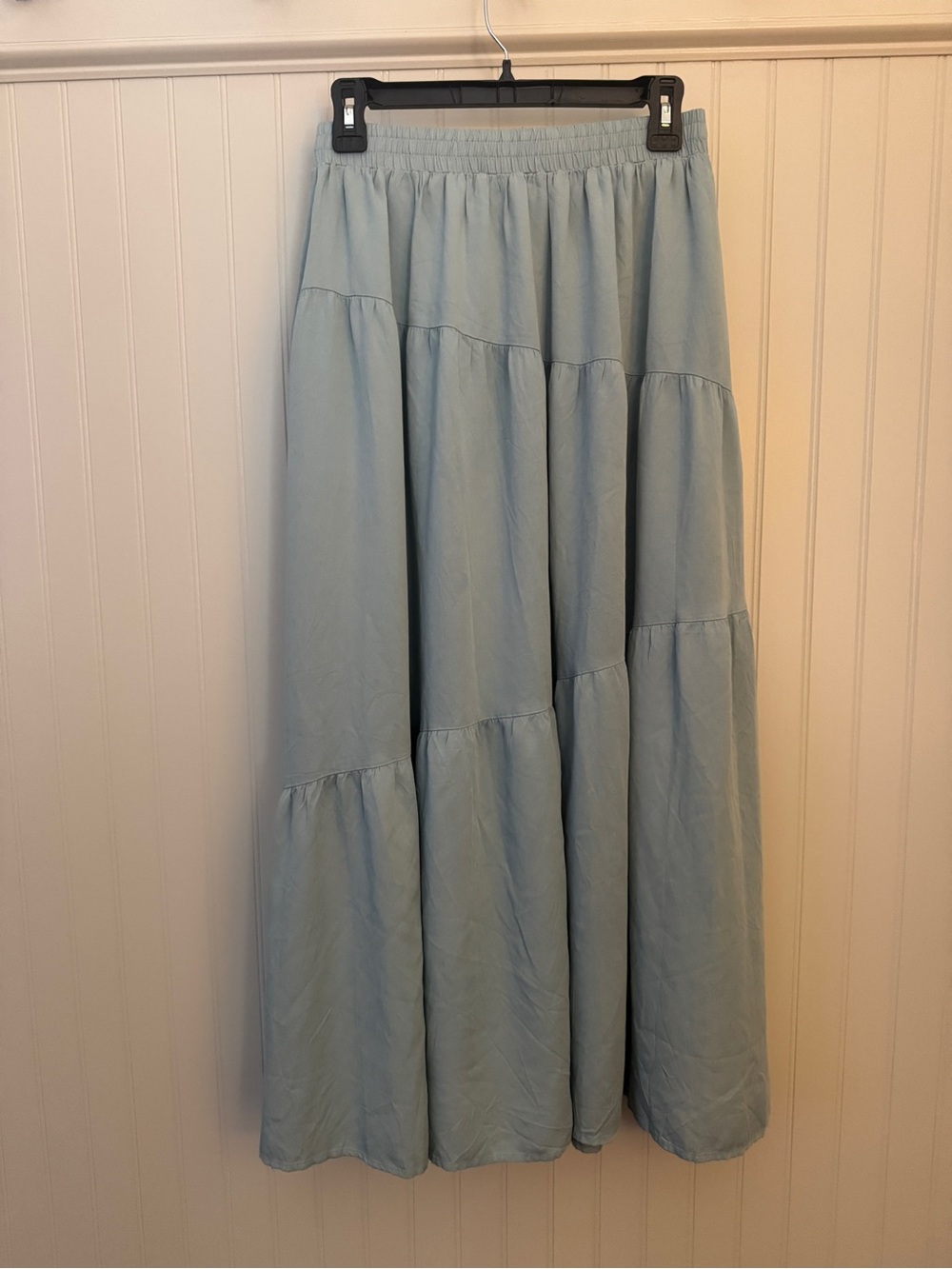 ANRABESS Boho High Waist Pleated A-Line Maxi Skirt Blue Medium